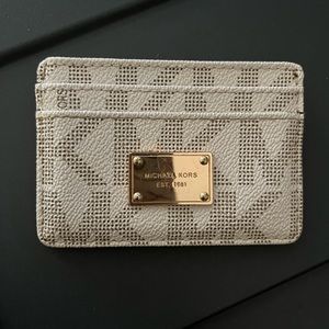 Michael Kors Beige Card Holder with Gold Logo
